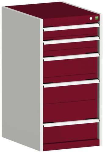 bott Schubladenschrank cubio Grundfläche 525x525 mm, 5 Schublade(n), RAL7035 Lichtgrau/RAL3004 Purpurrot