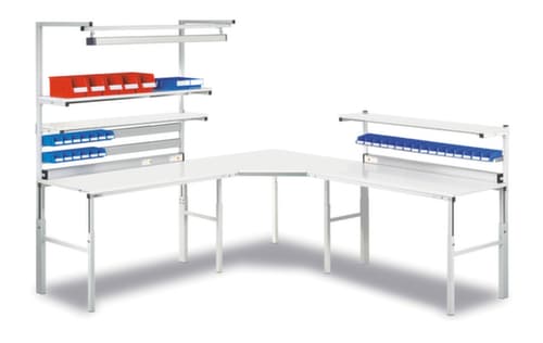 Treston Verkettungselement für Montagetisch mit Ablgeboden, Breite x Tiefe 1100 x 700 mm, Platte RAL7035 Lichtgrau
