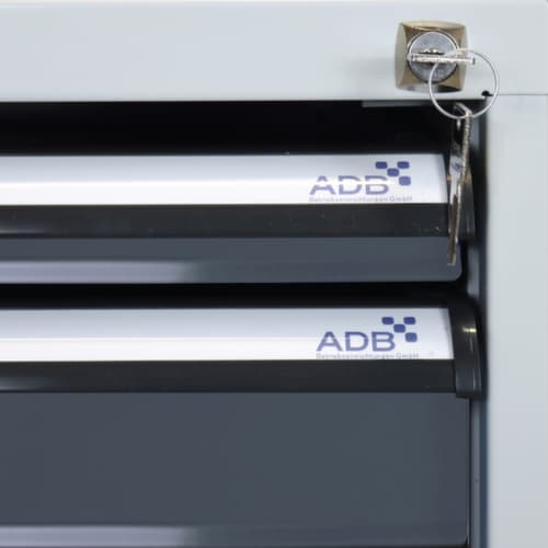 Werkbank mit Buche-Massivholzplatte, 4 Schubladen, 1 Ablageboden, RAL7035 Lichtgrau/RAL7016 Anthrazitgrau