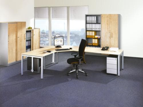 C+P Armoire à portes battantes Asisto, 3 hauteurs des classeurs, RAL9006 aluminium blanc/érable