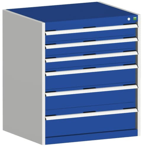 bott Armoire à tiroirs cubio surface de base 800x525 mm, 6 tiroir(s), RAL7035 gris clair/RAL5010 bleu gentiane