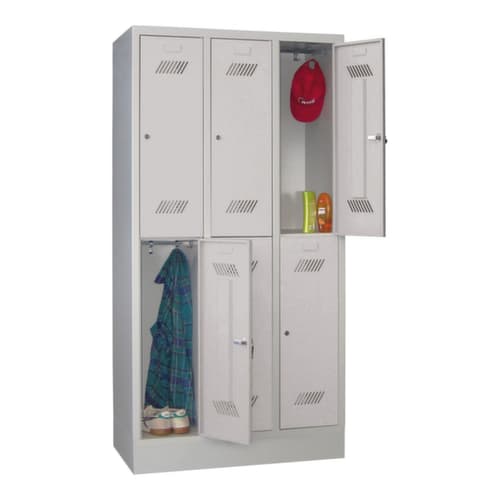 PAVOY Armoire vestiaire à deux niveaux Basis avec 3x2 compartiments, largeur de compartiment 300 mm