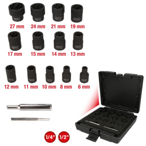 KS Tools Jeu de douilles électriques à profil spiralé 1/4"+1/2"