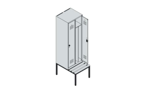 C+P Armoire vestiaire avec banc Classic Plus pour une séparation en noir et blanc, largeur de compartiment 300 mm