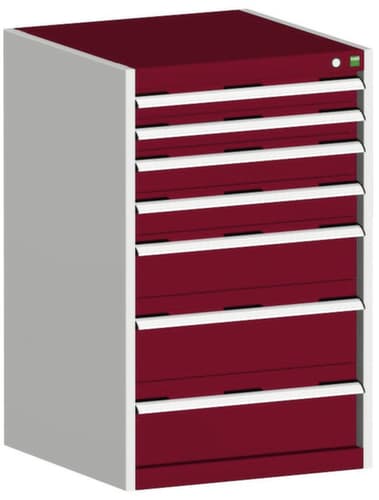 bott Schubladenschrank cubio Grundfläche 650x525 mm, 7 Schublade(n), RAL7035 Lichtgrau/RAL3004 Purpurrot