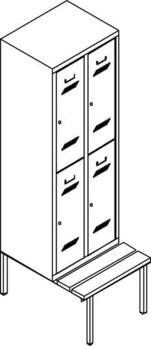 PAVOY Armoire vestiaire à deux niveaux Basis avec banc + 2x2 compartiments, largeur de compartiment 400 mm